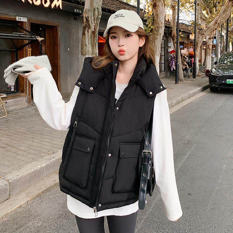 2025秋冬季新款女连帽羽绒棉服背心马夹宽松百搭外穿棉马甲外套厚
