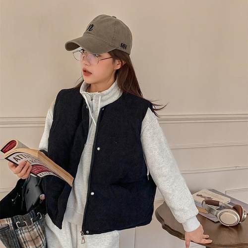 无领羽绒棉短款马甲女2025秋冬新款宽松时尚高级感面包服保暖棉服