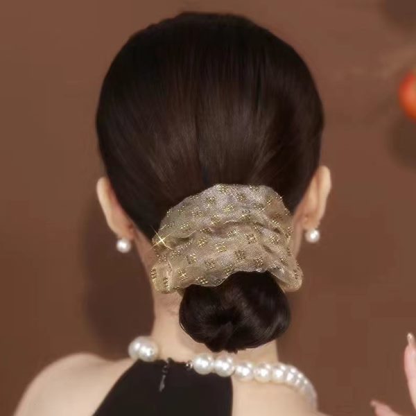 新款大肠发圈感年2024头饰烫钻高级丸子头盘发头花头绳女妈妈双层