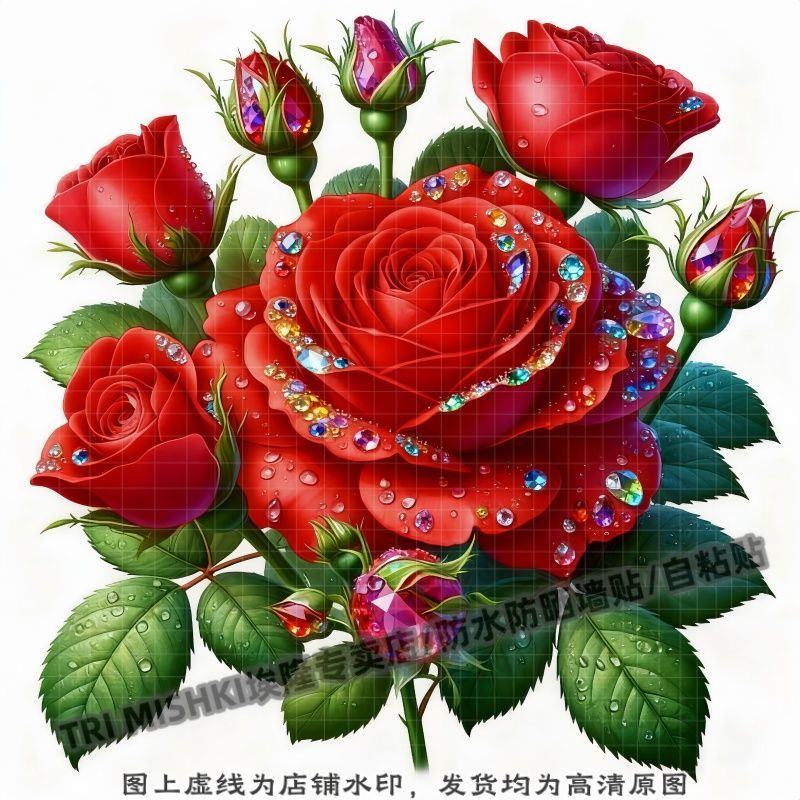 精致绚丽多彩的玫瑰花贴纸衣柜桌