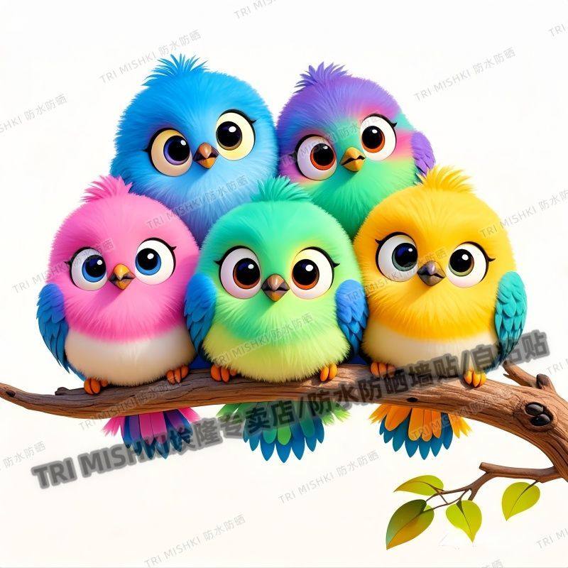 可爱呆萌彩色多巴胺小鸟贴纸客厅背景墙装饰贴纸电脑门窗防水自粘,家居饰品,软装墙贴,淘宝优惠券,粉丝福利购,淘宝优惠卷