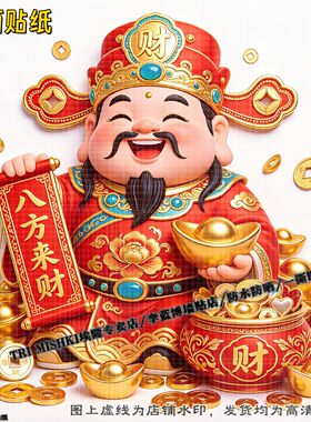 精美红色招财财神装饰贴纸客厅墙