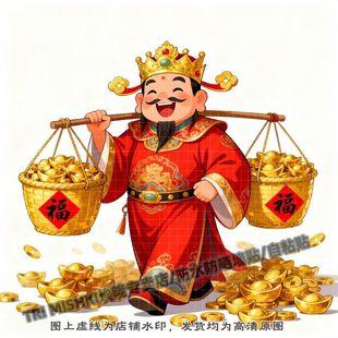 可爱的财神爷送财招财装饰贴纸客厅玄关装饰贴纸冰箱门窗墙面防水