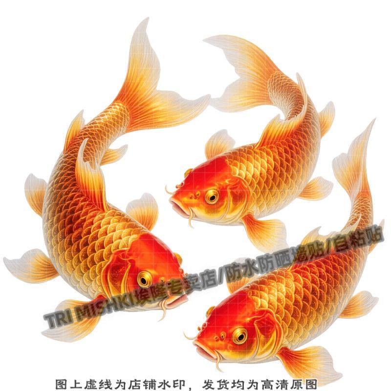 国潮金红色锦鲤好运家居装饰贴纸客厅玄关背景墙防水贴纸自粘贴