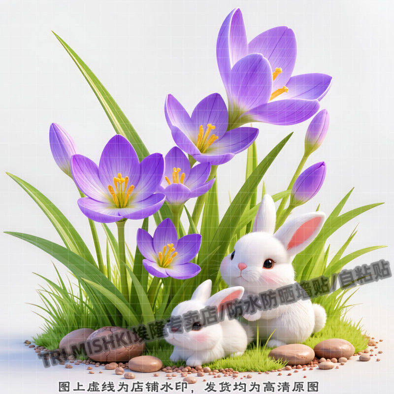 花丛里的小白兔卡通贴纸衣柜桌面防水贴纸墙面遮丑装饰贴自粘橱柜,家居饰品,软装墙贴,淘宝优惠券,粉丝福利购,淘宝优惠卷