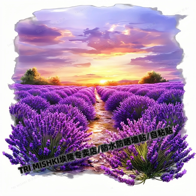 紫色风情薰衣草自粘贴摩托车电动车装饰贴纸冰箱马桶防水贴电脑