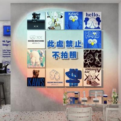 芝麻街kaws网红公仔墙背景装饰打卡拍照区氛围布置奶茶店咖啡厅贴