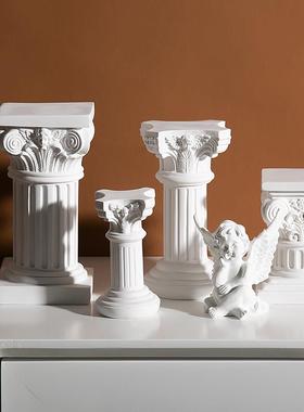 北欧树脂罗马柱烛台天使摆件雕塑橱窗样板房迷你拍摄道具软装饰品