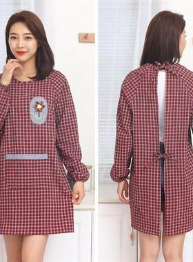 棉布长袖做饭围裙家用厨房薄款透气夏大人干活反穿罩衣女爆款