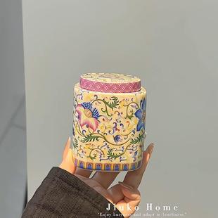 中式珐琅彩茶叶罐密封防潮罐子国潮风茶叶储存罐大容量陶瓷收纳罐