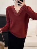 放假清仓 上身超洋气 好看时尚 蕾丝洋气时尚 蕾丝拼接针织