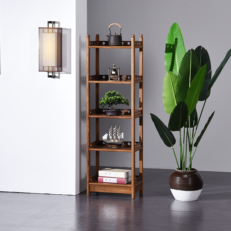 红木书架鸡翅木置物架实木中式超窄缝多层简约储物架落地书橱书柜