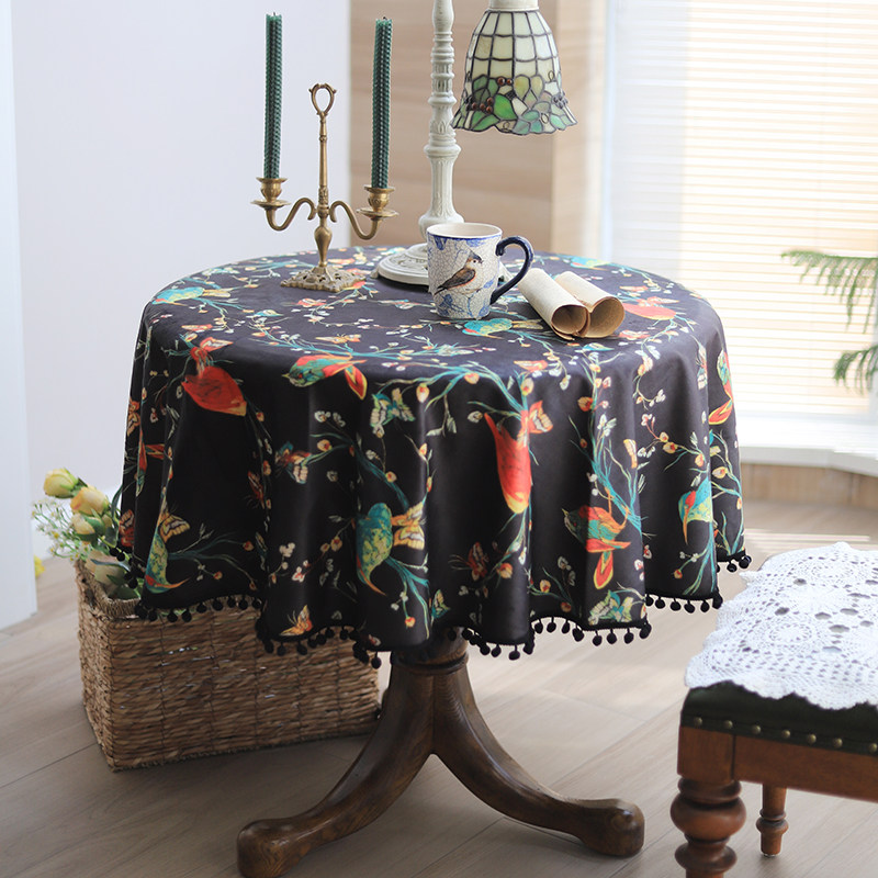 美式田园花鸟花卉绒面加厚长方餐桌布茶几圆桌布防尘钢琴盖巾,居家布艺,桌布,淘宝优惠券,粉丝福利购,淘宝优惠卷