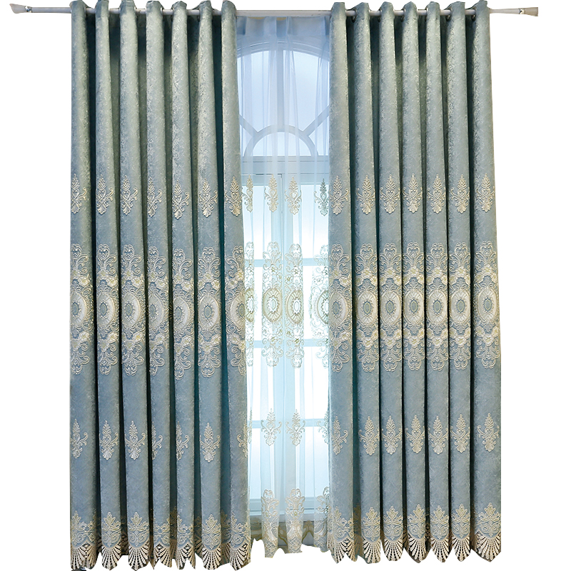 高档欧式大气客厅雪尼尔绣花窗帘成品卧室遮光落地窗飘窗纱帘定制