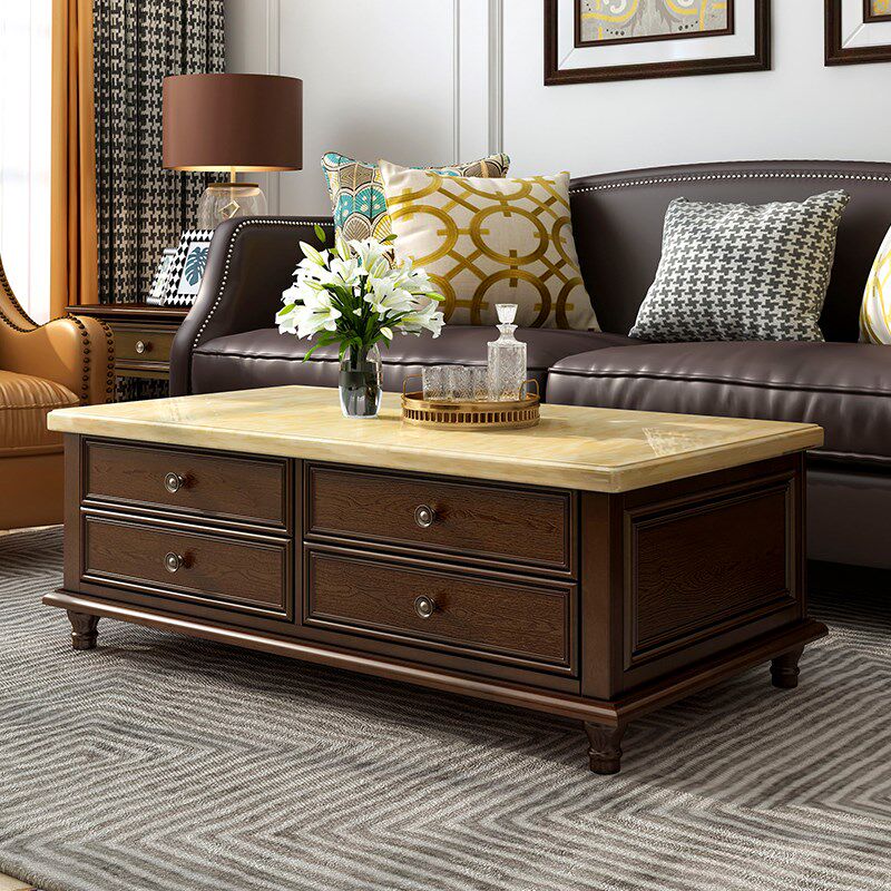 伊久美式全实木大理石茶几电视柜组合客厅小户型简约家用储物茶桌