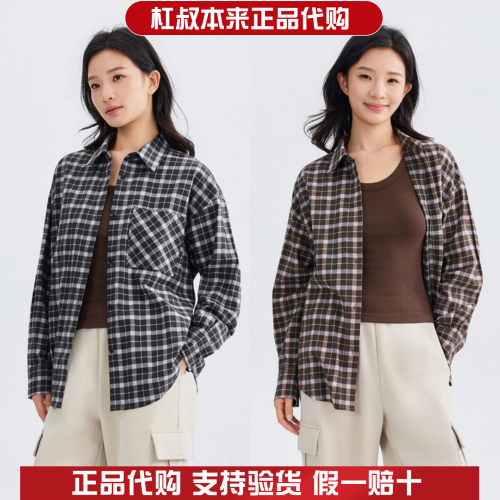 本来国内正品代购BNT260010秋季女士格纹衬衫落肩翻领宽松衬衣