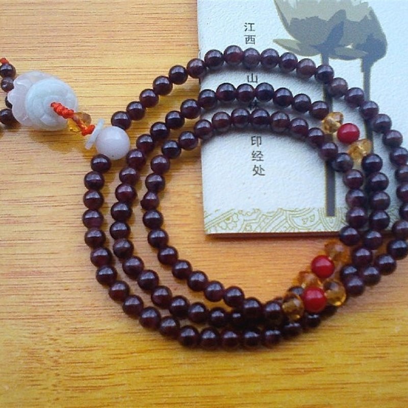 现货速发酒红石榴石手链佛珠108颗4mm念珠手链 吉祥平安美丽手饰