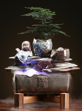 太阳能循环鱼缸假山招财