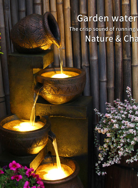 不插电太阳能循环庭院户外阳台造景瀑布流水喷泉生财摆件水系景观