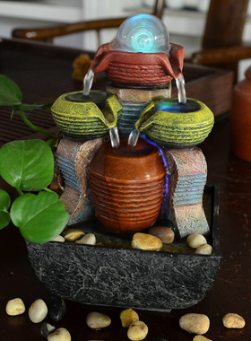 不插电太阳能流水摆件循环桌面喷泉办公室客厅生财室内水系景观