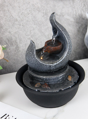 太阳能喷泉假山流水摆件客厅办公室招财生财不插电室内瀑布造景观