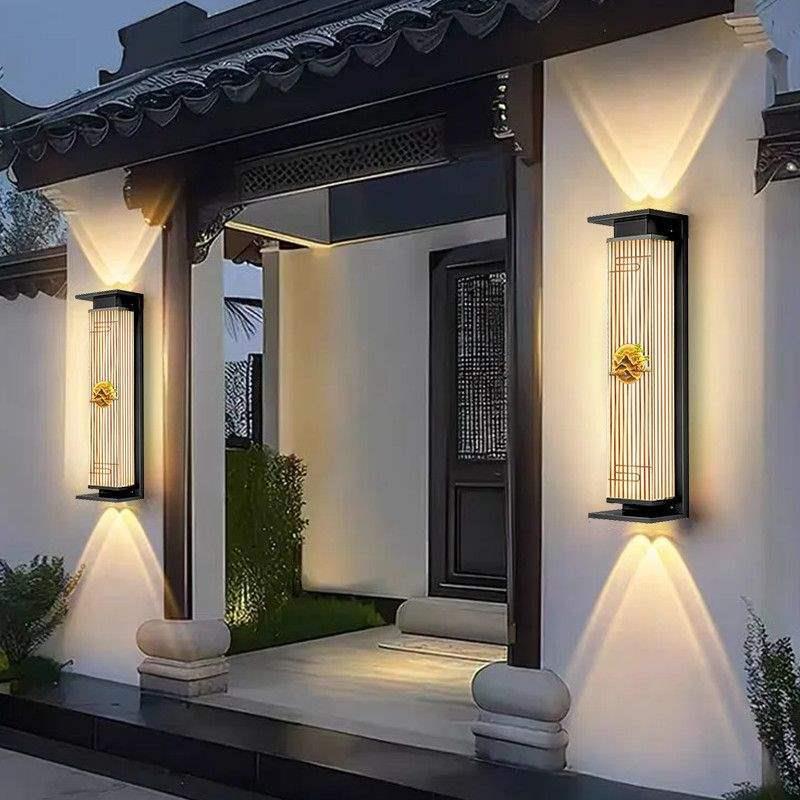 太阳能壁灯防水上下发光花园中式柱子围墙户外阳台别墅豪华壁挂灯