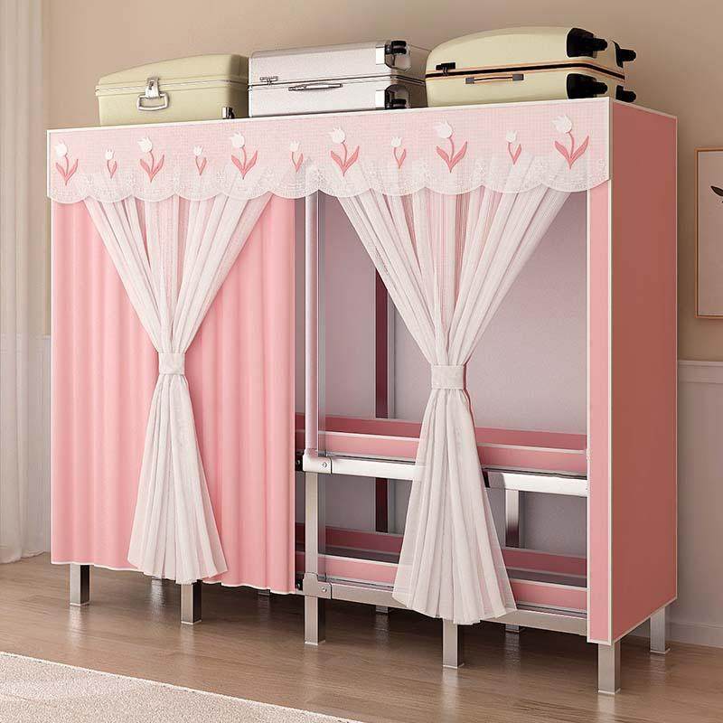 免安装简易布衣柜钢管加粗加厚全钢架折叠出租房家用宿舍衣服柜子