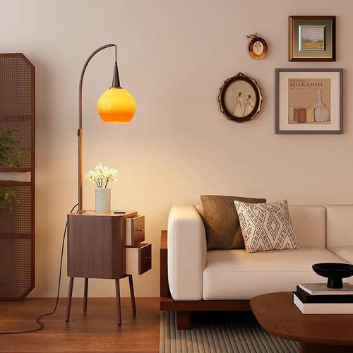 中古风落地灯客厅卧室床头柜氛围沙发旁边置物架法式复古台灯一体