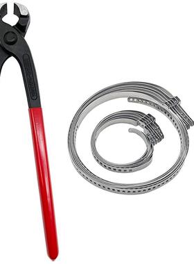 Ear Clamp Pliers with 12pcs Single Ear CV Boot Clamps Band T