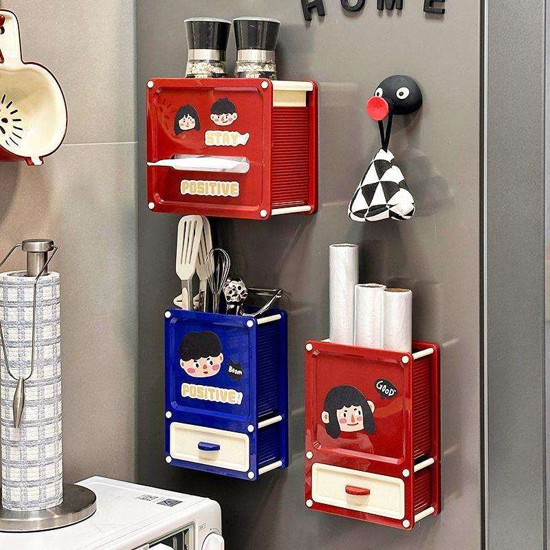 T5K丑萌厨房外侧面冰箱磁吸收纳盒调料保鲜膜套置物架纸巾盒冰箱