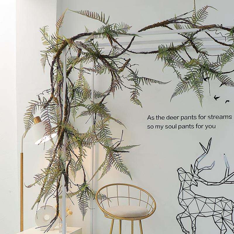 仿真波斯叶蕨类枯藤景观苔藓植物造景下水道管遮挡室内装饰藤蔓墙