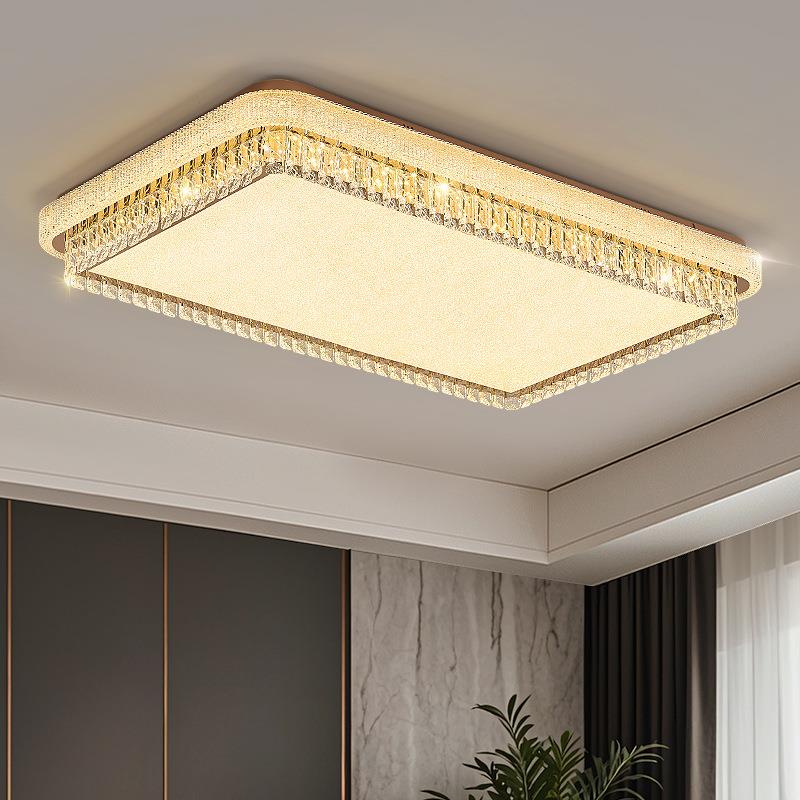 客厅吸顶灯轻奢水晶灯现代简约方形主卧室房间灯2024新款中山灯具