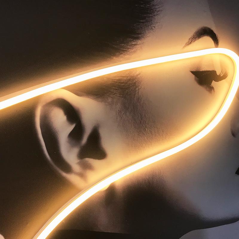 客餐厅落地装饰画黑白橙人物现代简约线条大气LED灯光玄关壁挂画