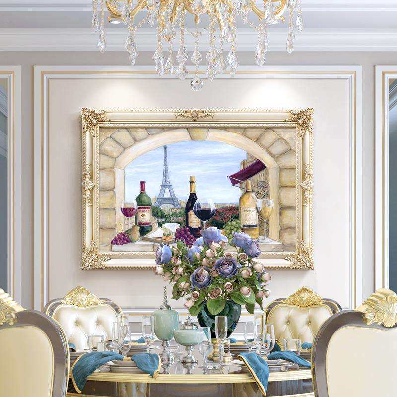简欧餐厅装饰画风景静物红酒油画横幅卧室挂画大气立体客厅壁画