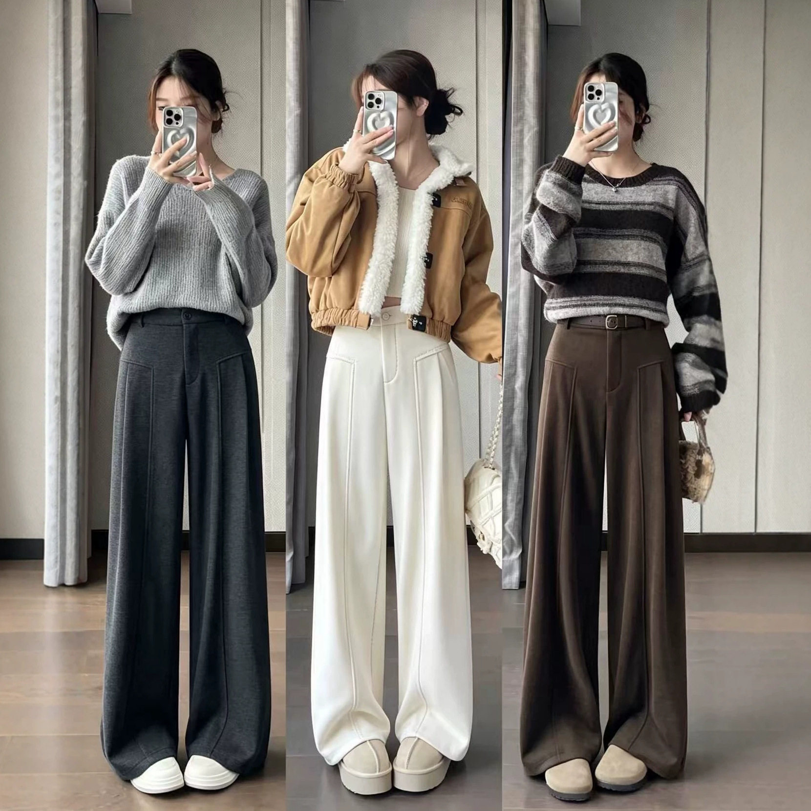 休闲毛呢阔腿裤女秋冬季新款2026年超火新款西装弯刀百搭裤子