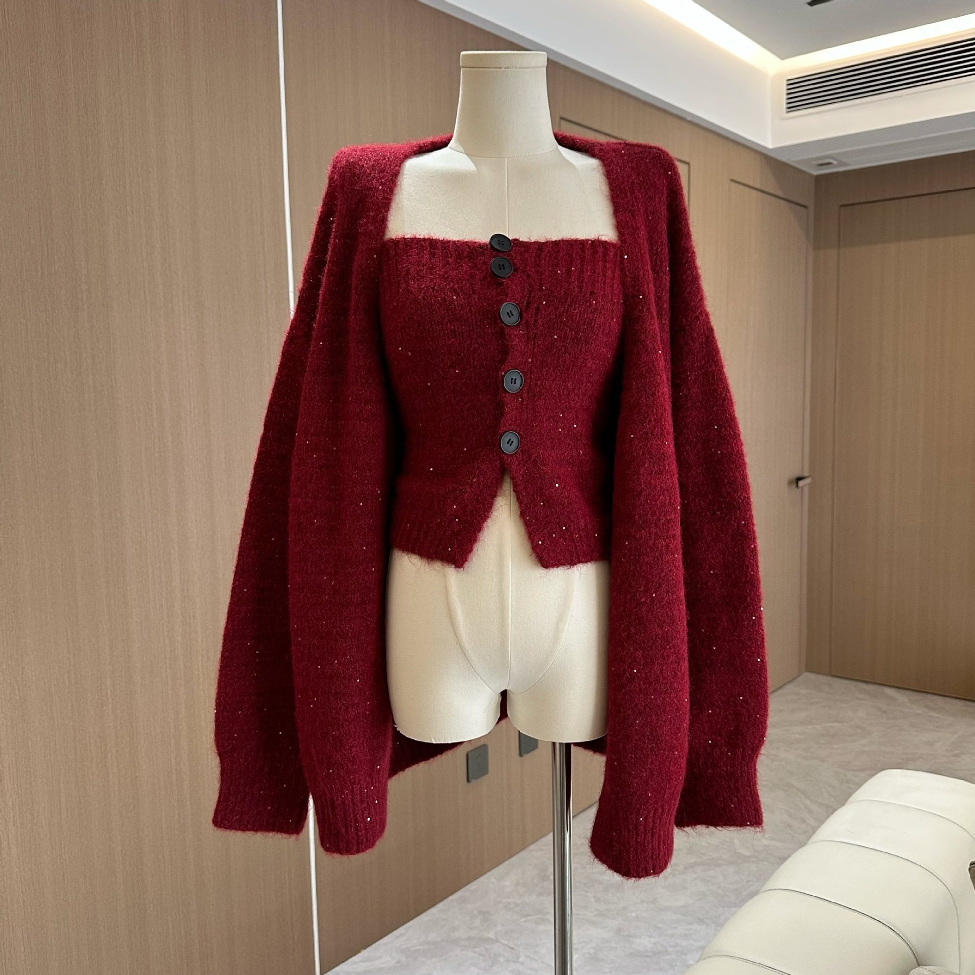 2025春款纯欲风套装女氛围感细闪毛衣外套冬季内搭抹胸背心两件套,女装/女士精品,毛针织衫,淘宝优惠券,粉丝福利购,淘宝优惠卷