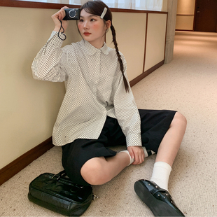 2025新款衬衣休闲慵懒风圆角翻领小波点衬衫女长袖设计感女上衣