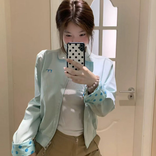纯棉多巴胺波点刺绣短款夹克女