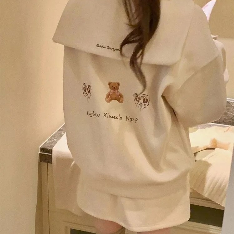 韩系海军领半拉链小熊印花卫衣女2026秋季高级感时尚别致上衣外套,女装/女士精品,卫衣/绒衫,淘宝优惠券,粉丝福利购,淘宝优惠卷