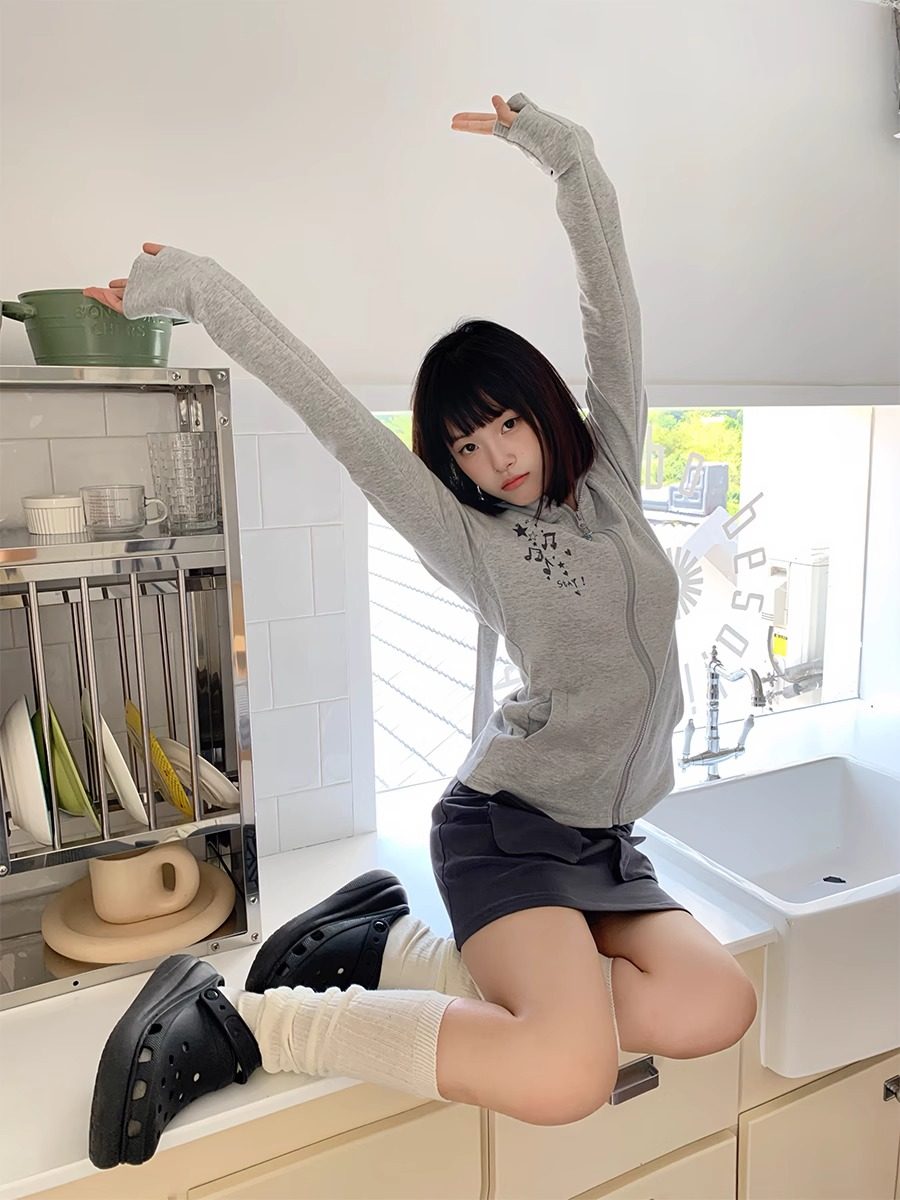 拉链卫衣女2024春夏新款甜酷风美式潮流chic休闲百搭开衫连帽上衣