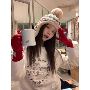 白体t恤女秋冬内搭可爱卡通印花纯棉韩系显瘦套头打底衫2024新款