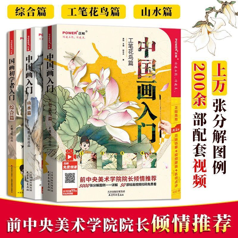 同步视频 国画初学者入门 写意工笔花鸟山水 三册套装国画教程书 工笔画国画书 临摹画册中国水墨画入门教材 画画入门自学零基础