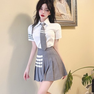 日系学院风jk制服套装 衬衣百褶裙 女夏季 跳舞足浴工作服王心凌同款
