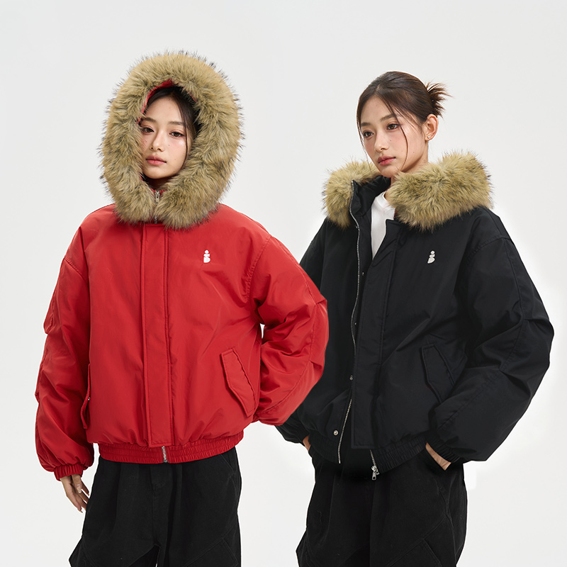 iSaluteU 大毛领90白鸭绒MA1短款羽绒服冬季保暖情侣百搭潮流外套