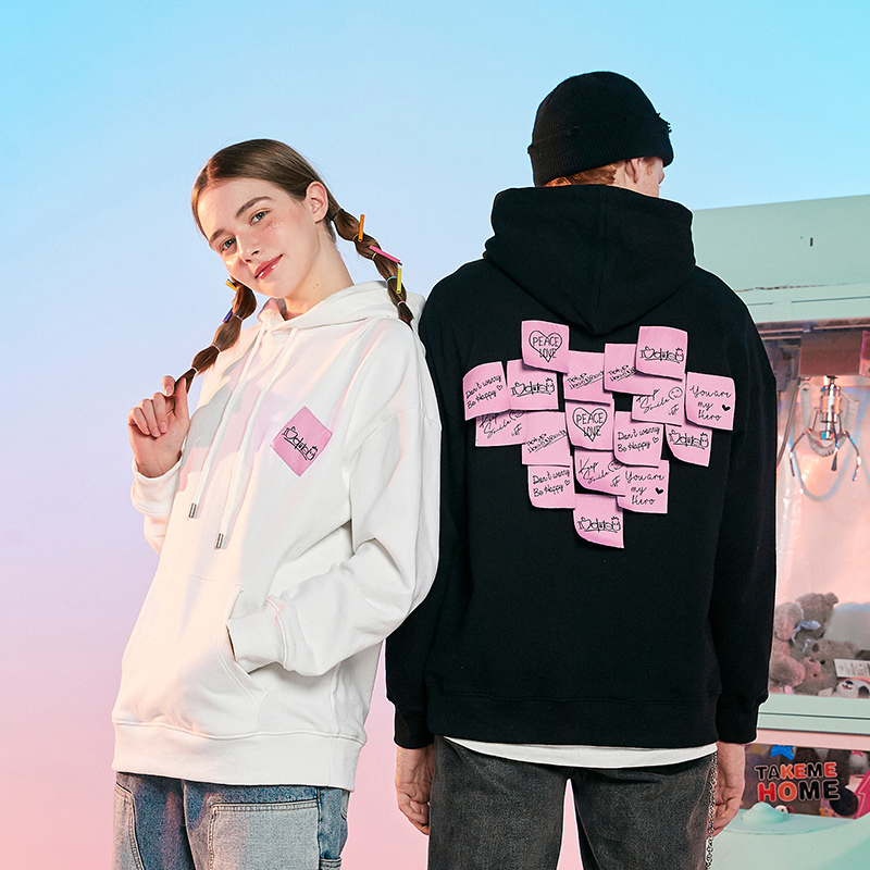 iSaluteU爱心便利贴卫衣连帽男女情侣款宽松棉潮流情人节新款上衣