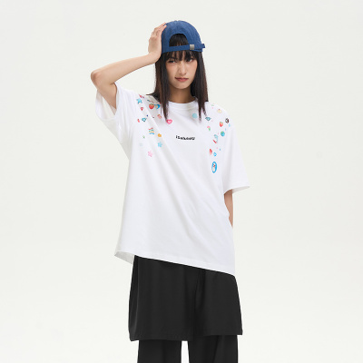 iSaluteU 趣味烫画印花图案情侣短袖潮流百搭圆领宽松夏季T恤