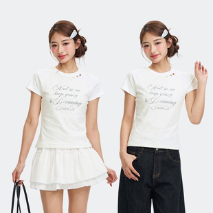 蕾丝设计感百搭修身 夏季 T恤女 原创字母印花圆领短袖 iSaluteU