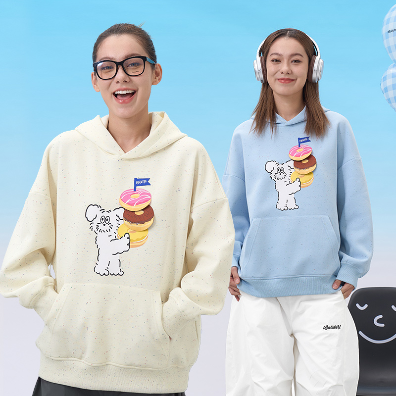 iSaluteU 创意趣味甜甜圈小狗贴布工艺连帽卫衣潮流宽松春季外套