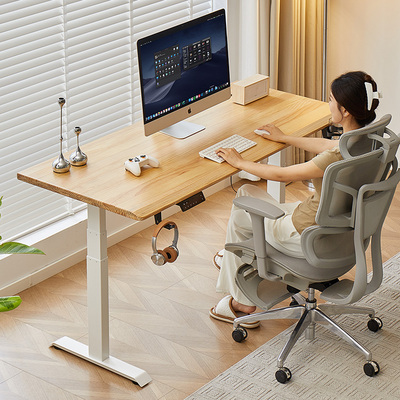 巧思百居实木电动升降桌腿书桌电脑桌子学习工作办公木业小满系列