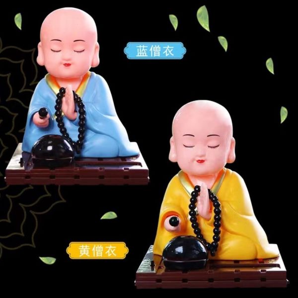 和尚堂木鱼品沙车载客厅小敲点家居摆件头佛小款弥太阳能汽车装饰